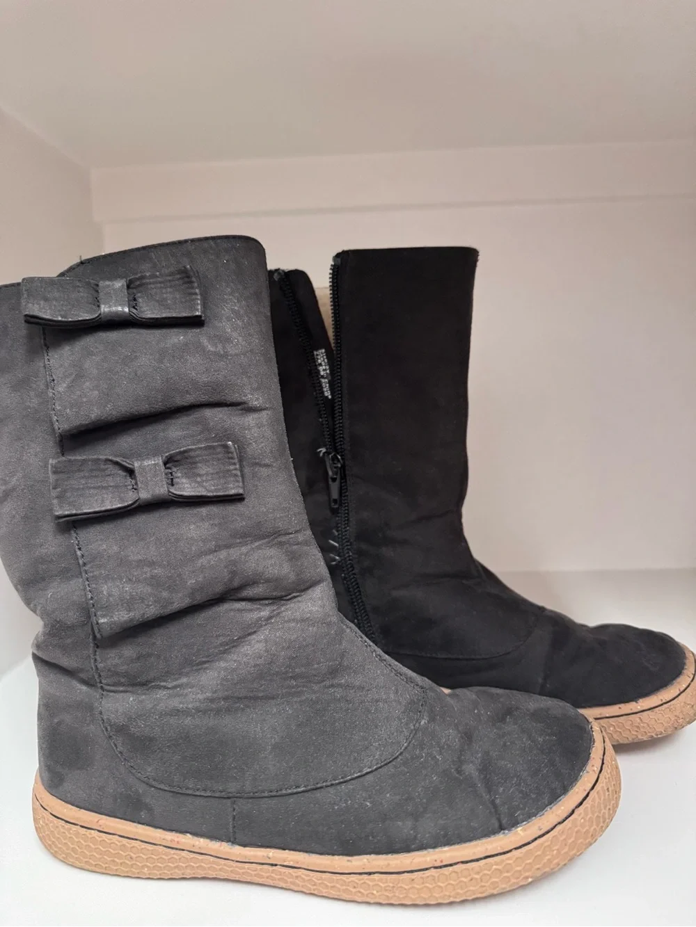 Livie & Luca Black Girls' Mid-Calf Boots with Bow Accents